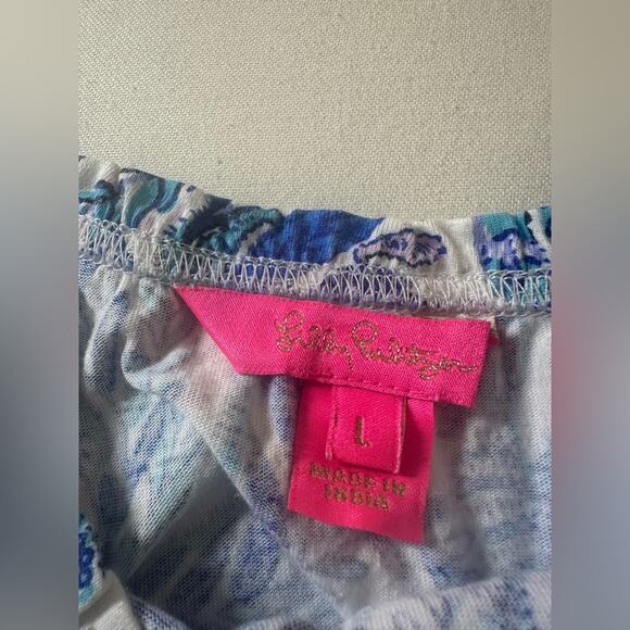 Lilly Pulitzer Blue and White Floral Tiered Swing Cotton Dress Size Large EUC - Picture 5 of 8